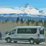 EcoTour Van stopped for picture taking of Mt Hood.