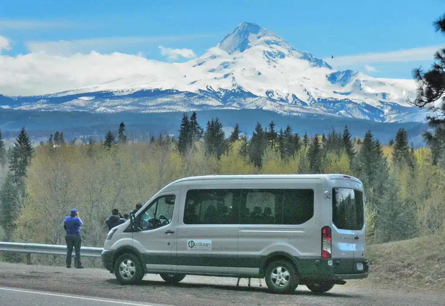 EcoTour Van stopped for picture taking of Mt Hood.